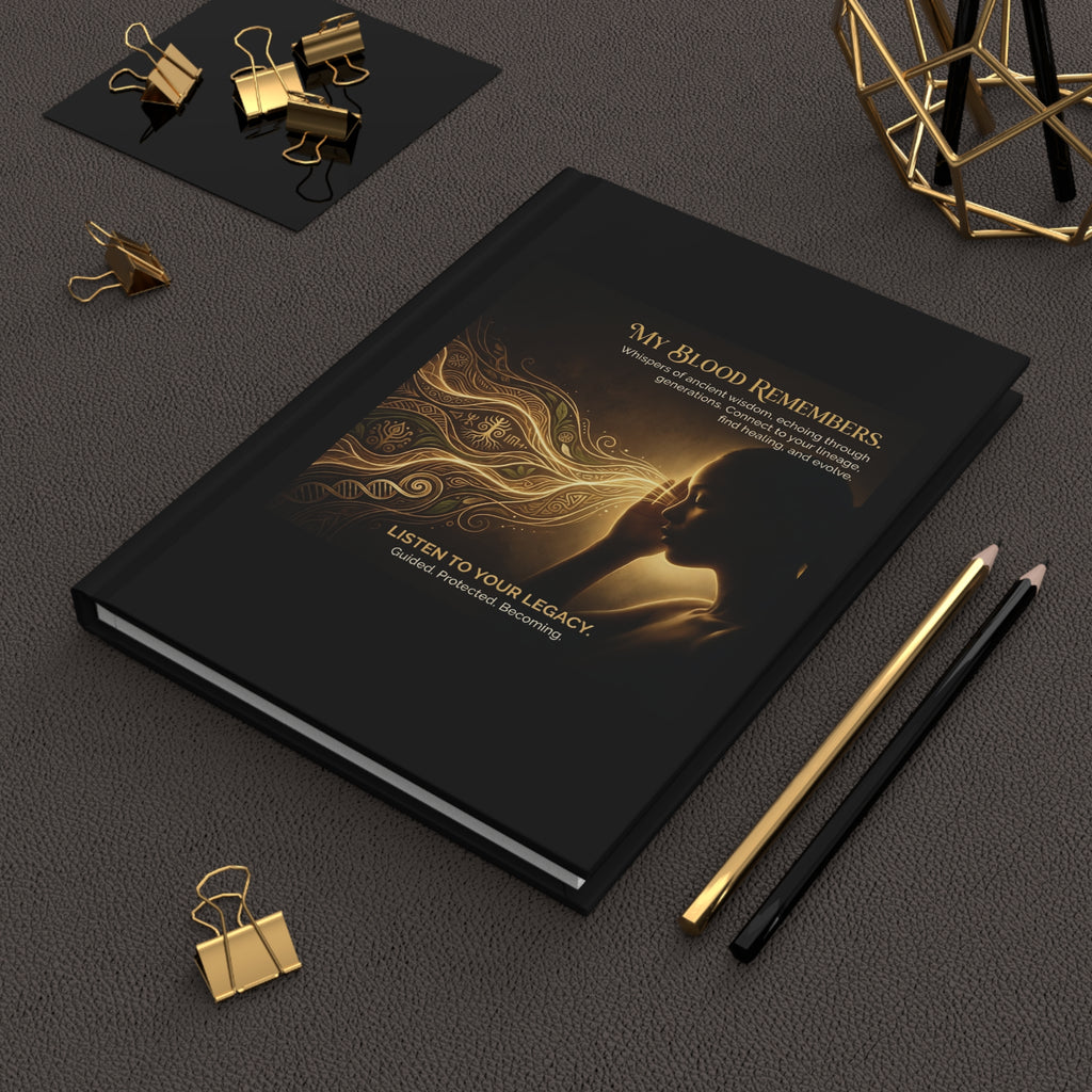 Hardcover journal titled "My Blood Remembers" for guided ancestral healing and reflection by Printify.