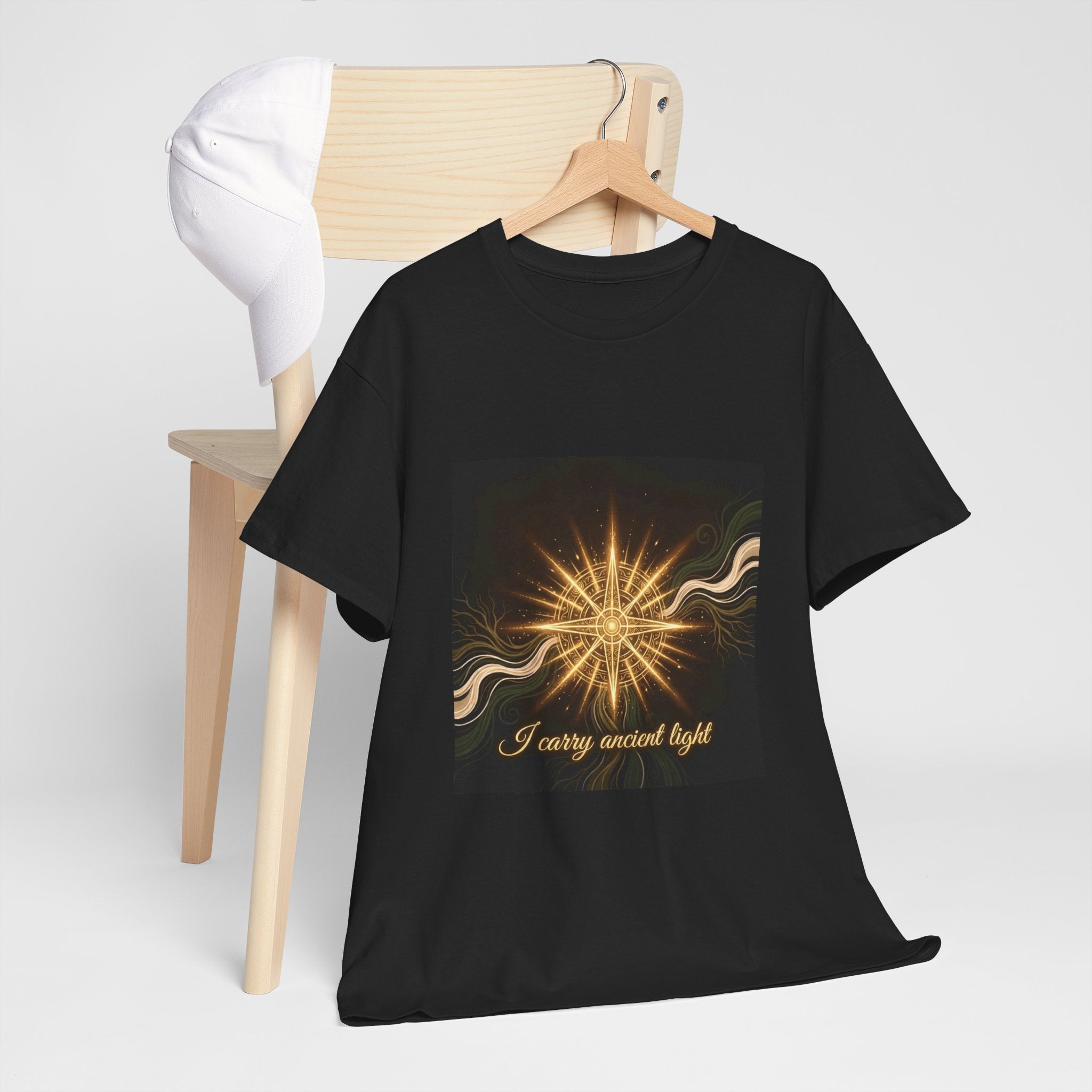 Starburst Graphic Tee — "I Carry Ancient Light" Spiritual Cosmic T-Shirt - Ancestors In My Ear 
