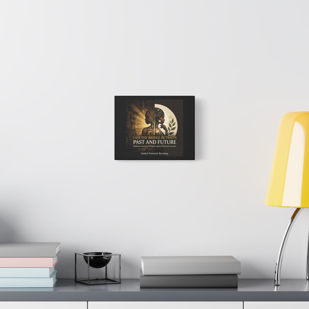 Canvas wall art titled "I Am the Bridge Between Past and Future" by Printify, featuring abstract design and vibrant colors.