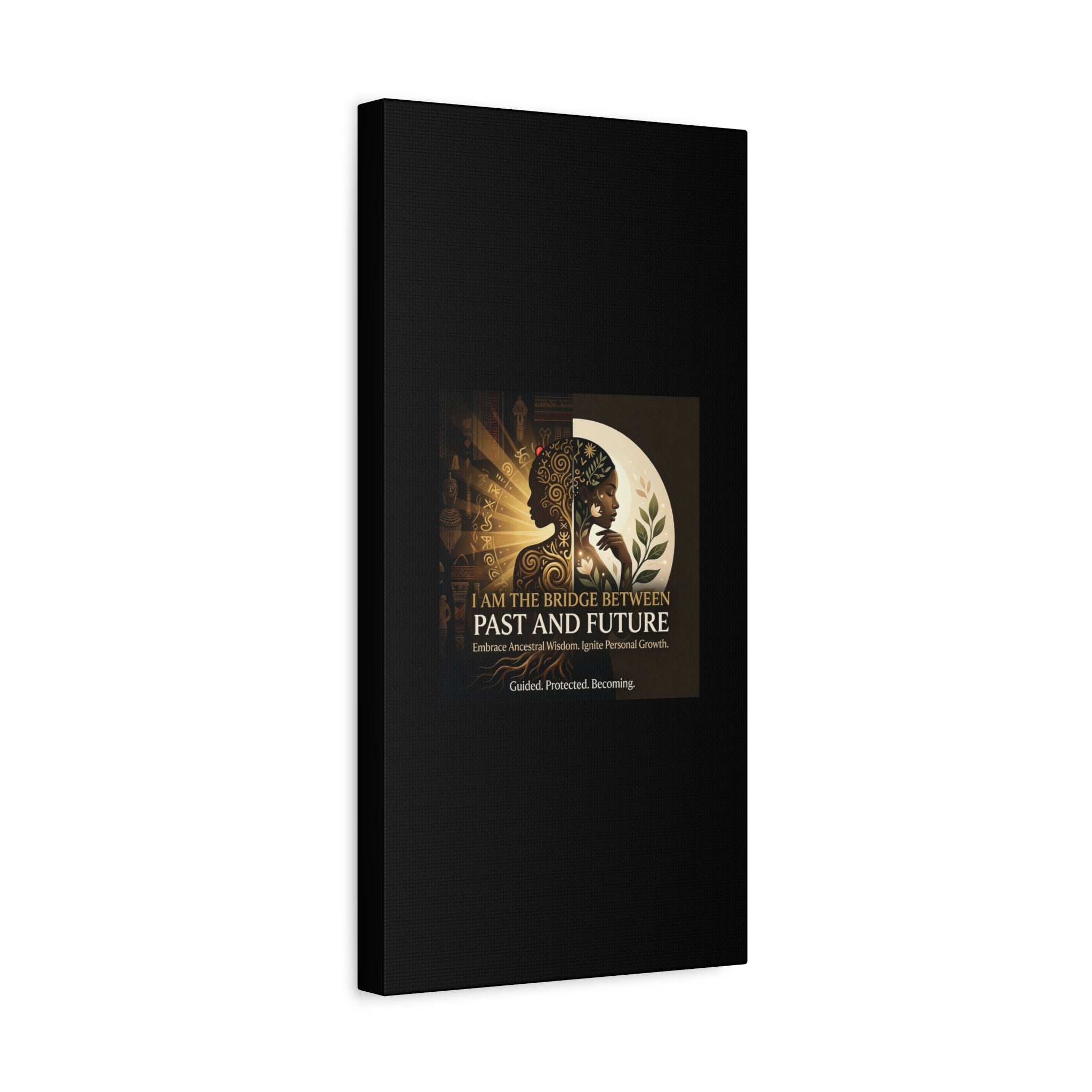 Canvas wall art titled "I Am the Bridge Between Past and Future" by Printify, featuring abstract design and vibrant colors.