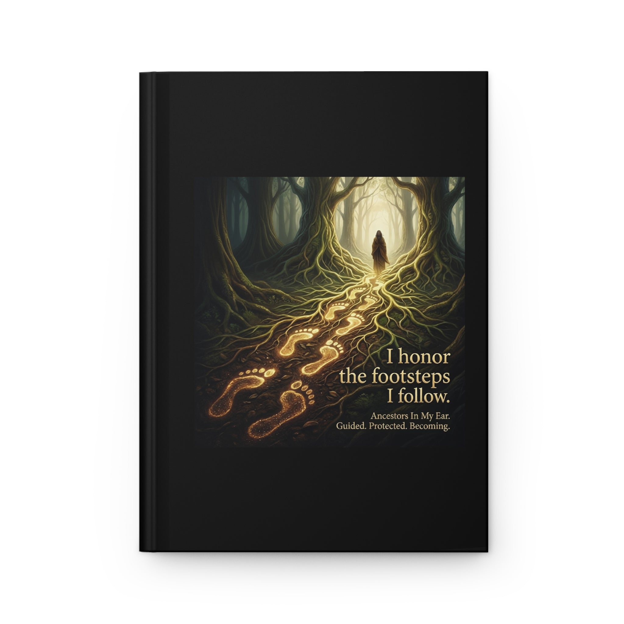 Guided hardcover journal titled "I Honor the Footsteps I Follow" with printed cover, designed for personal reflection and writing.