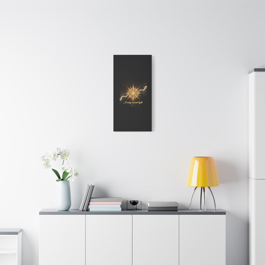 Matte canvas wall art titled "I Carry Ancient Light" featuring a golden compass design, ideal for home or office decor.
