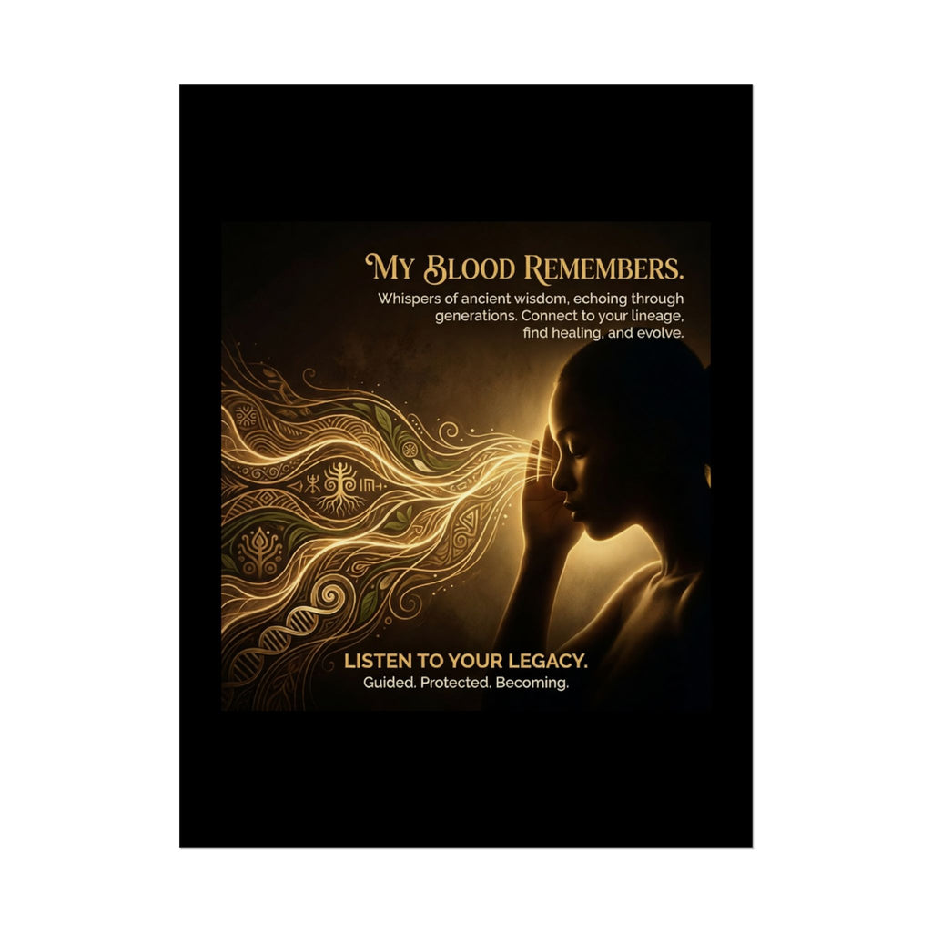 Inspirational My Blood Remembers poster featuring ancestral wisdom wall art design by Printify.