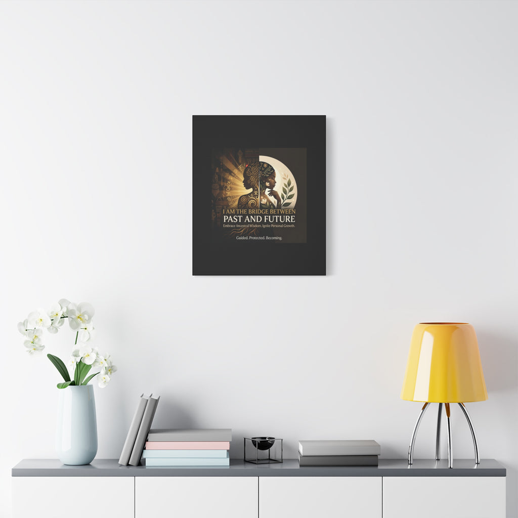 Canvas wall art titled "I Am the Bridge Between Past and Future" by Printify, featuring abstract design and vibrant colors.