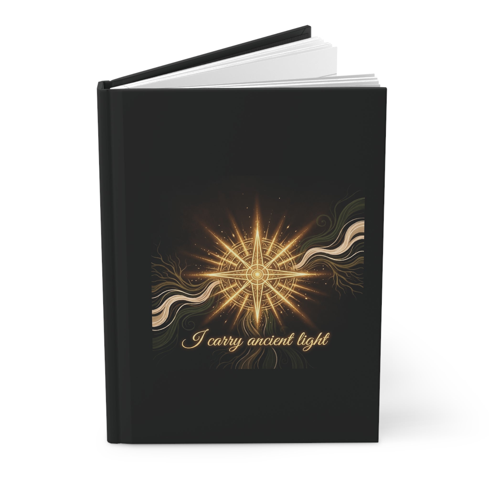 Hardcover Journal - "I Carry Ancient Light" Gold Compass Design (Matte) - Ancestors In My Ear 