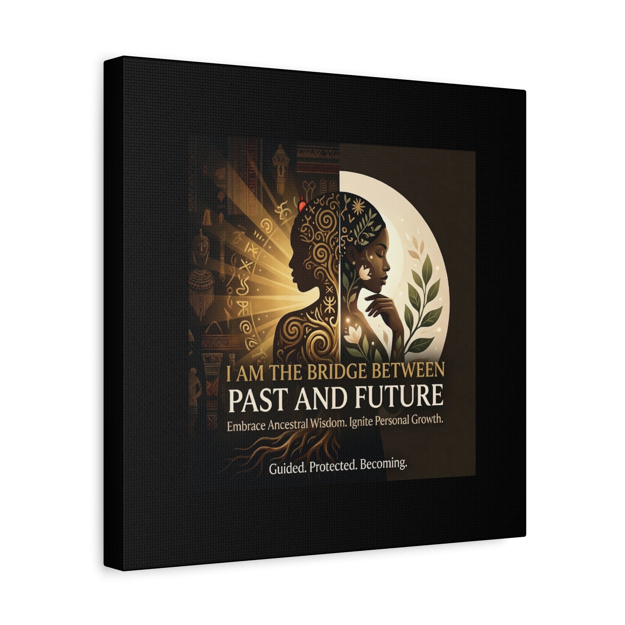 Canvas wall art titled "I Am the Bridge Between Past and Future" by Printify, showcasing a vibrant abstract design.