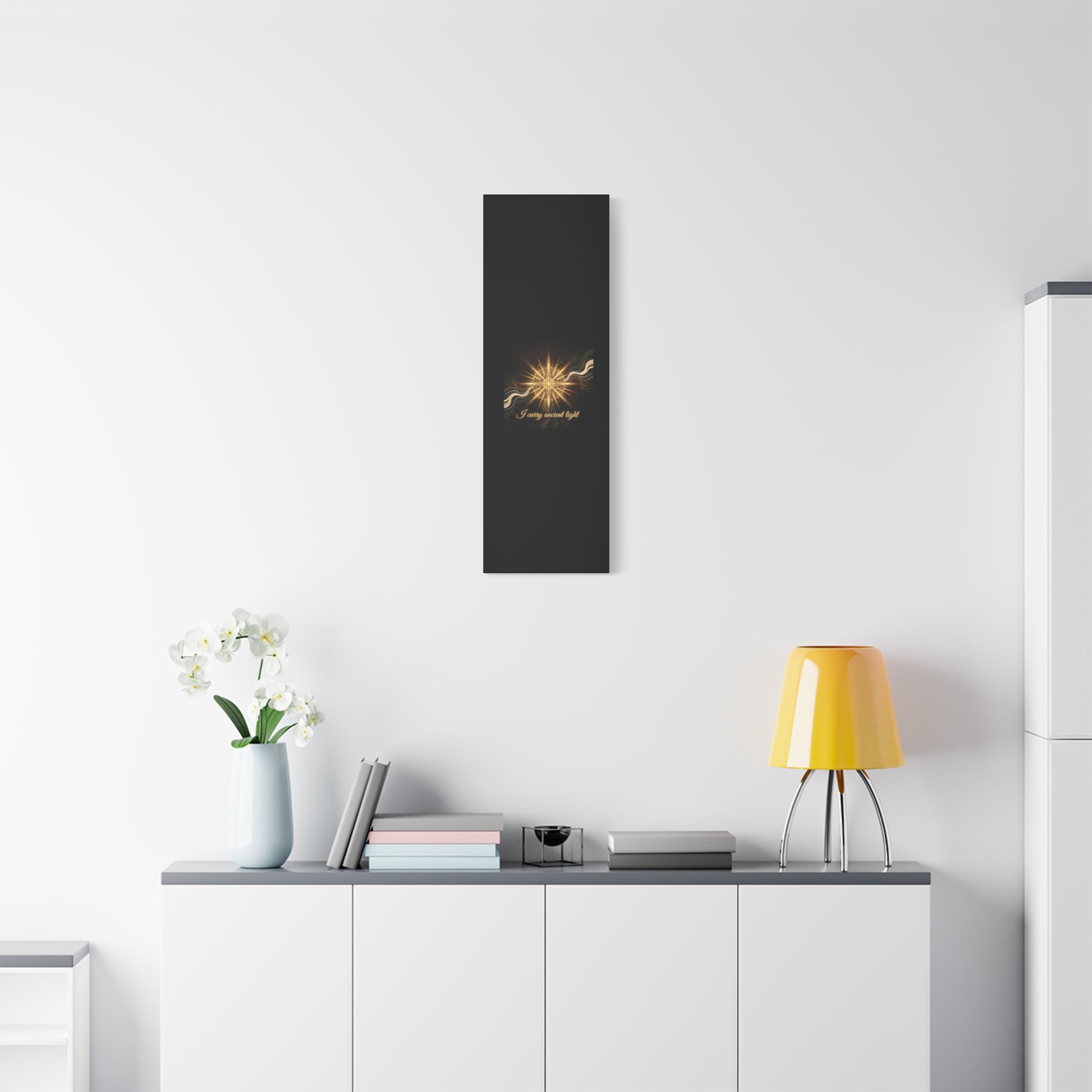 Matte canvas wall art titled "I Carry Ancient Light" featuring a golden compass design, by Printify.