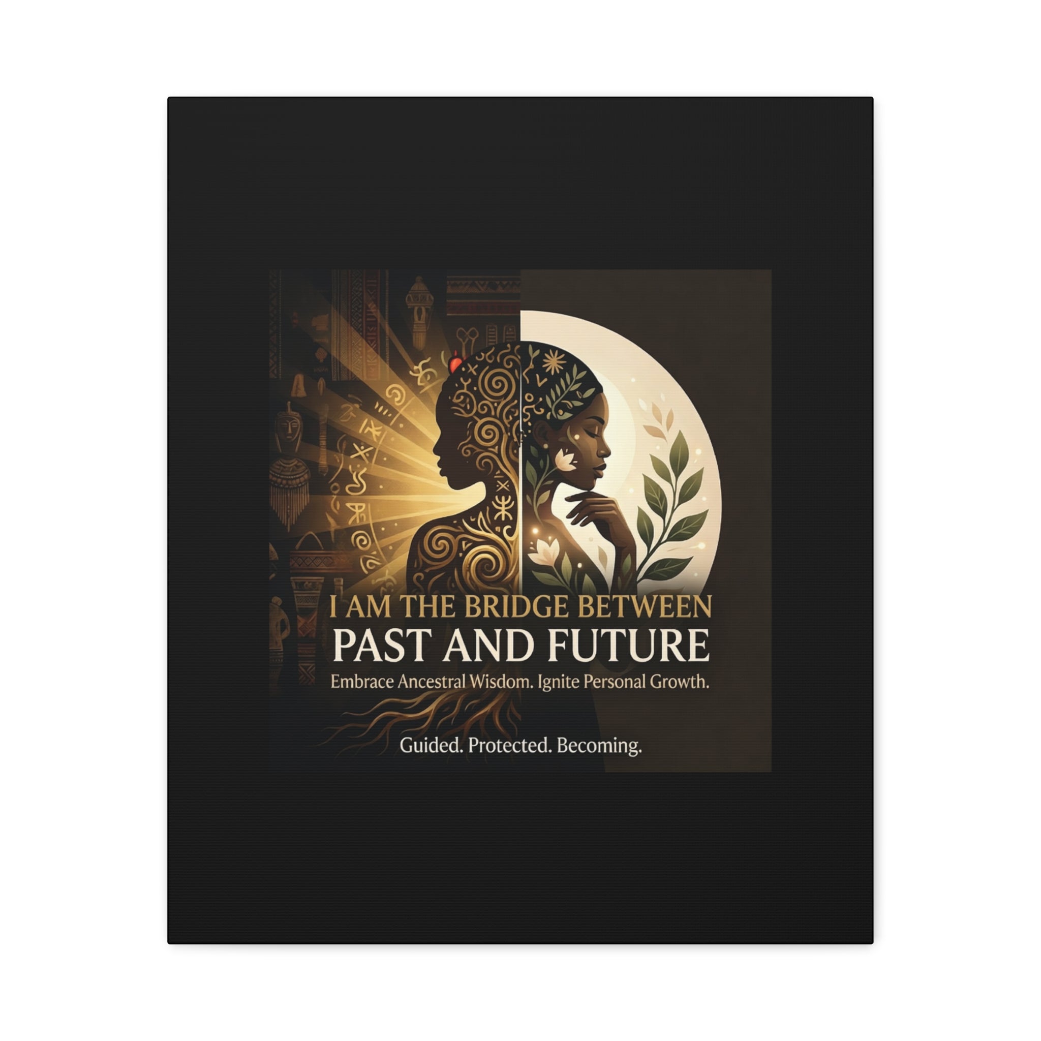 Canvas wall art titled "I Am the Bridge Between Past and Future" by Printify, featuring abstract design and vibrant colors.