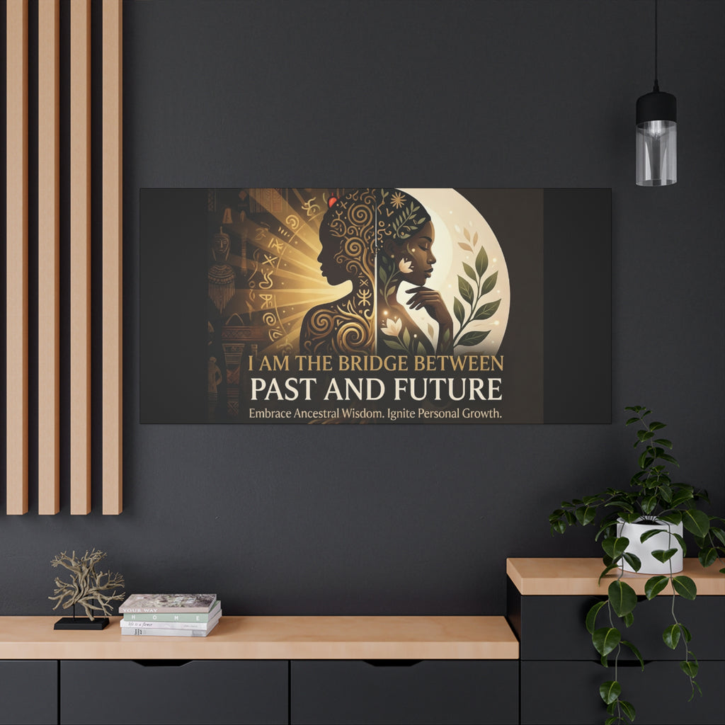 Canvas wall art titled "I Am the Bridge Between Past and Future" by Printify, featuring abstract design and vibrant colors.