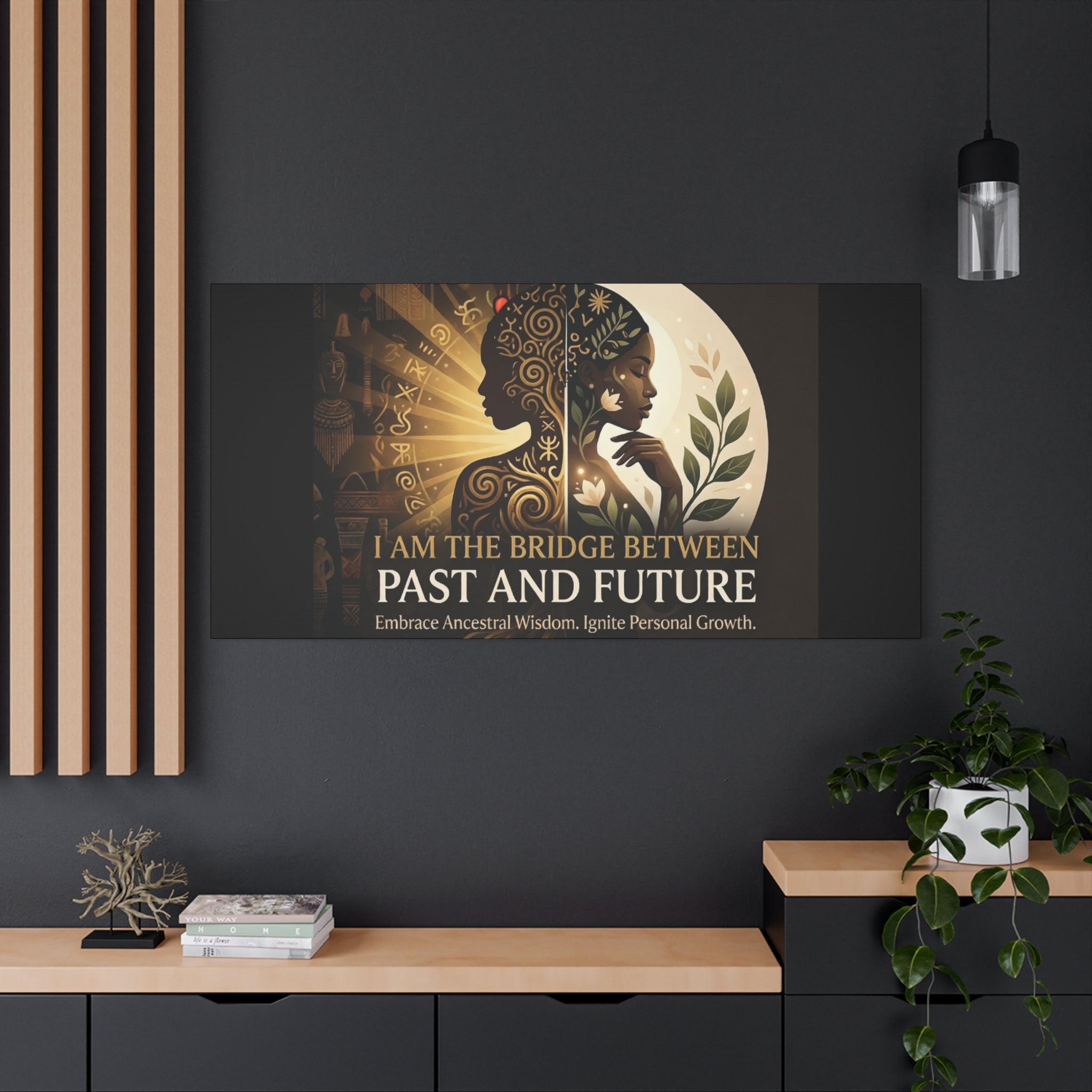 Canvas wall art titled "I Am the Bridge Between Past and Future" by Printify, featuring abstract design and vibrant colors.