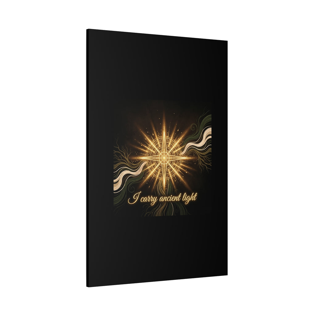 Matte canvas wall art titled "I Carry Ancient Light" featuring a golden compass design, ideal for home decor.