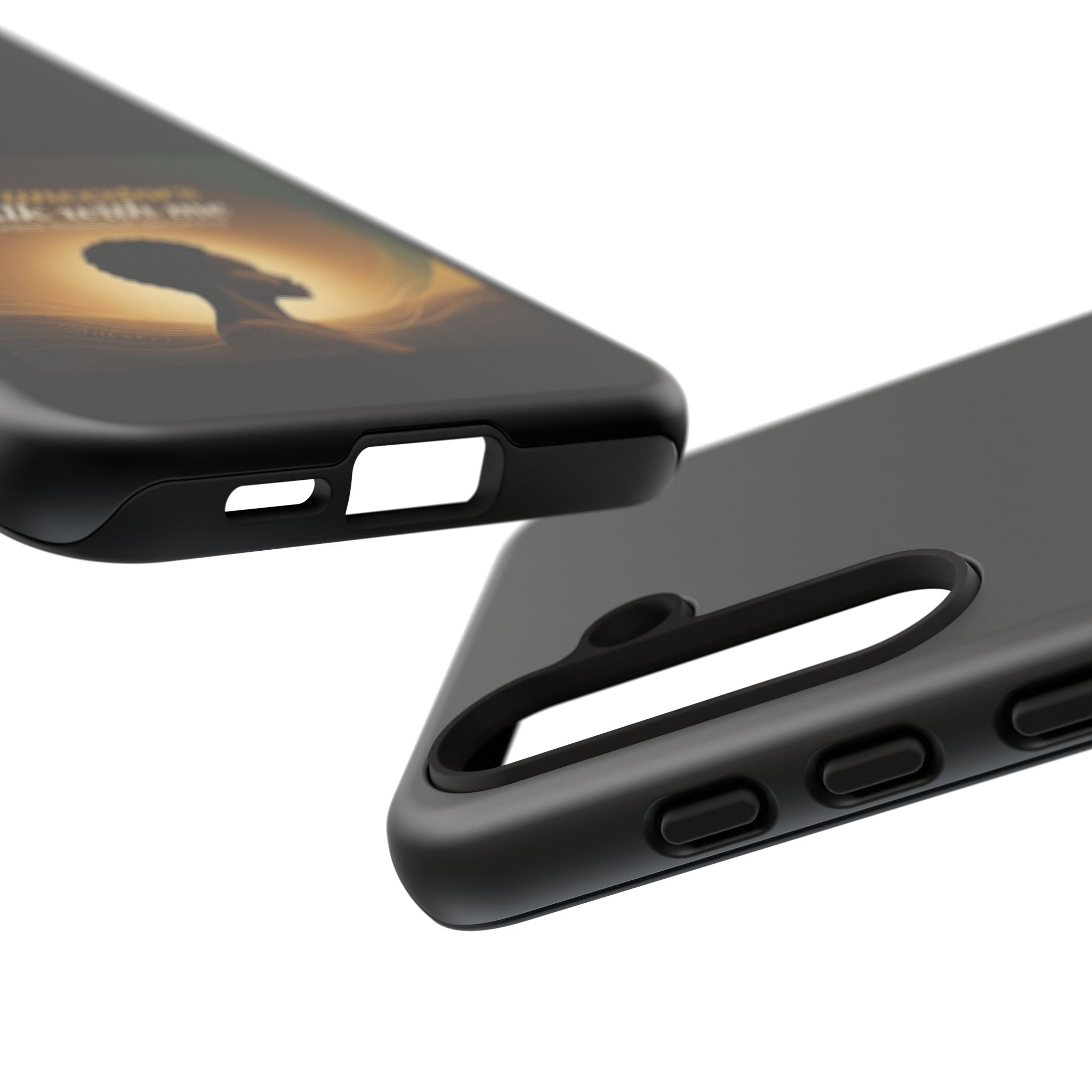 Black phone case with inspirational message honoring heritage, designed for protection and style by Printify.
