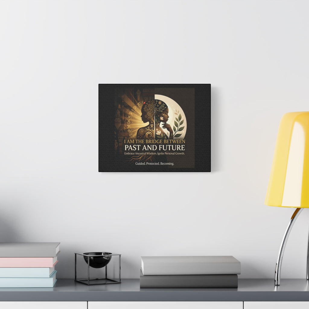 Canvas wall art titled "I Am the Bridge Between Past and Future" by Printify, featuring abstract design and vibrant colors.