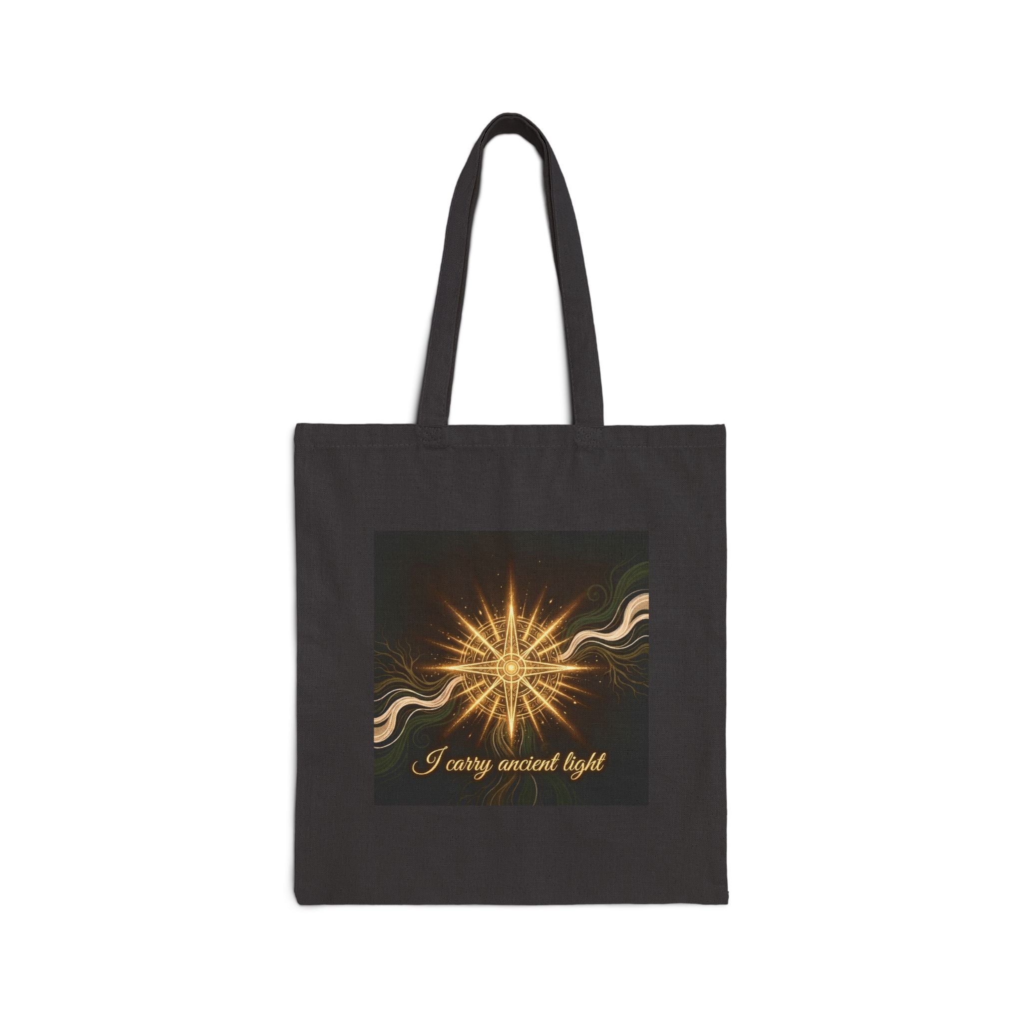Canvas Tote Bag — "I Carry Ancient Light" Starburst Spiritual Tote - Ancestors In My Ear 