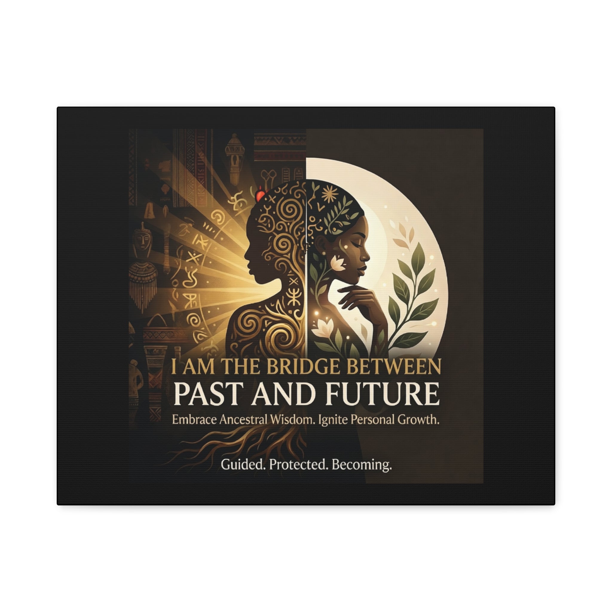 Canvas wall art titled "I Am the Bridge Between Past and Future" by Printify, featuring a thoughtful abstract design.