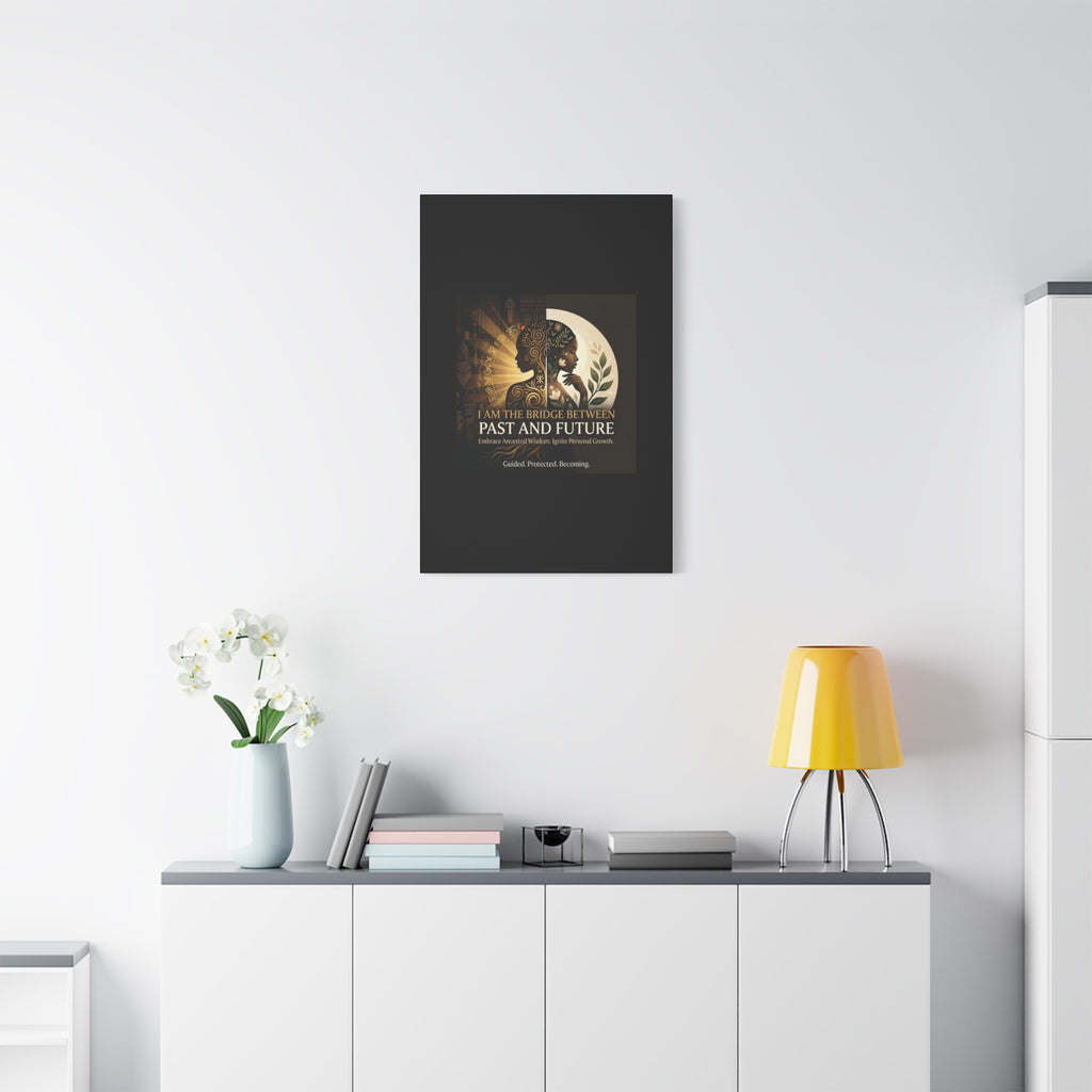 Canvas wall art titled "I Am the Bridge Between Past and Future" by Printify, featuring a vibrant, abstract design.