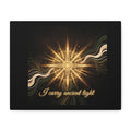 Matte canvas wall art titled "I Carry Ancient Light" featuring a golden compass design, ideal for home decor by Printify