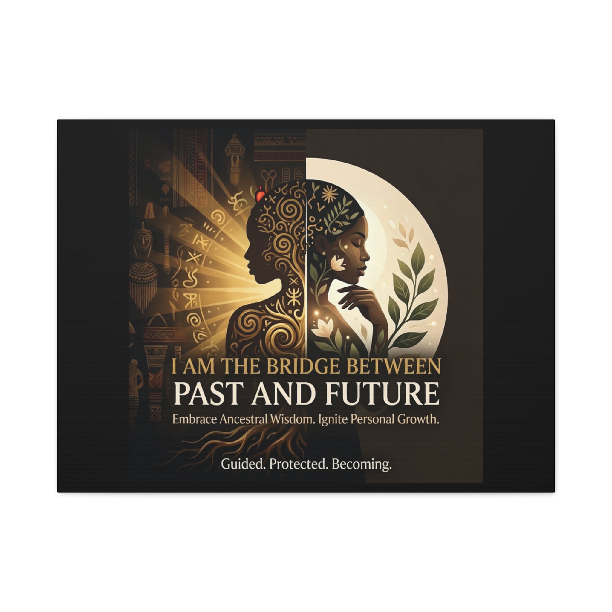 Canvas wall art titled "I Am the Bridge Between Past and Future" by Printify, featuring an abstract design.