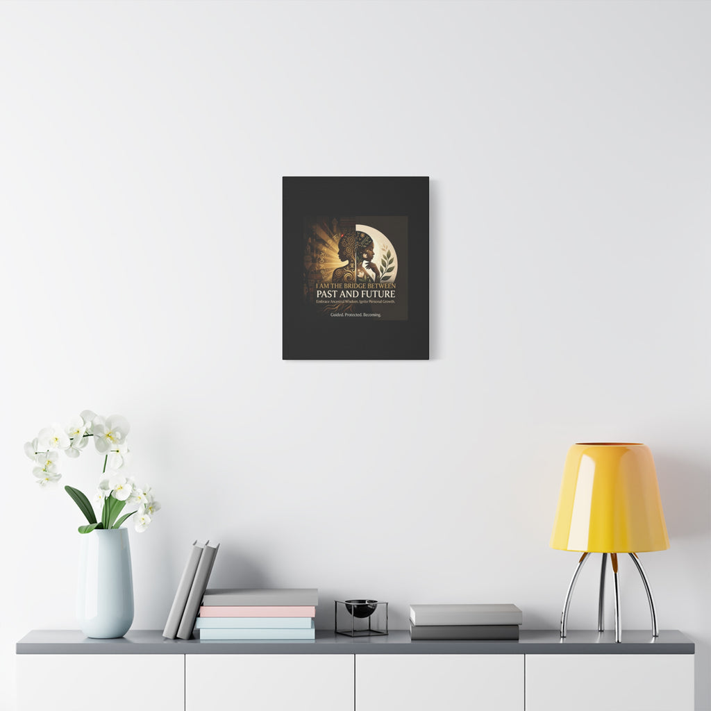 Canvas wall art titled "I Am the Bridge Between Past and Future" by Printify, featuring abstract design and vibrant colors.