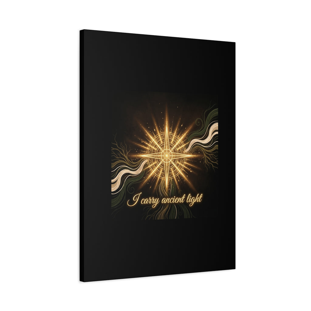 Matte canvas wall art titled "I Carry Ancient Light" featuring a golden compass design, suitable for home decor.