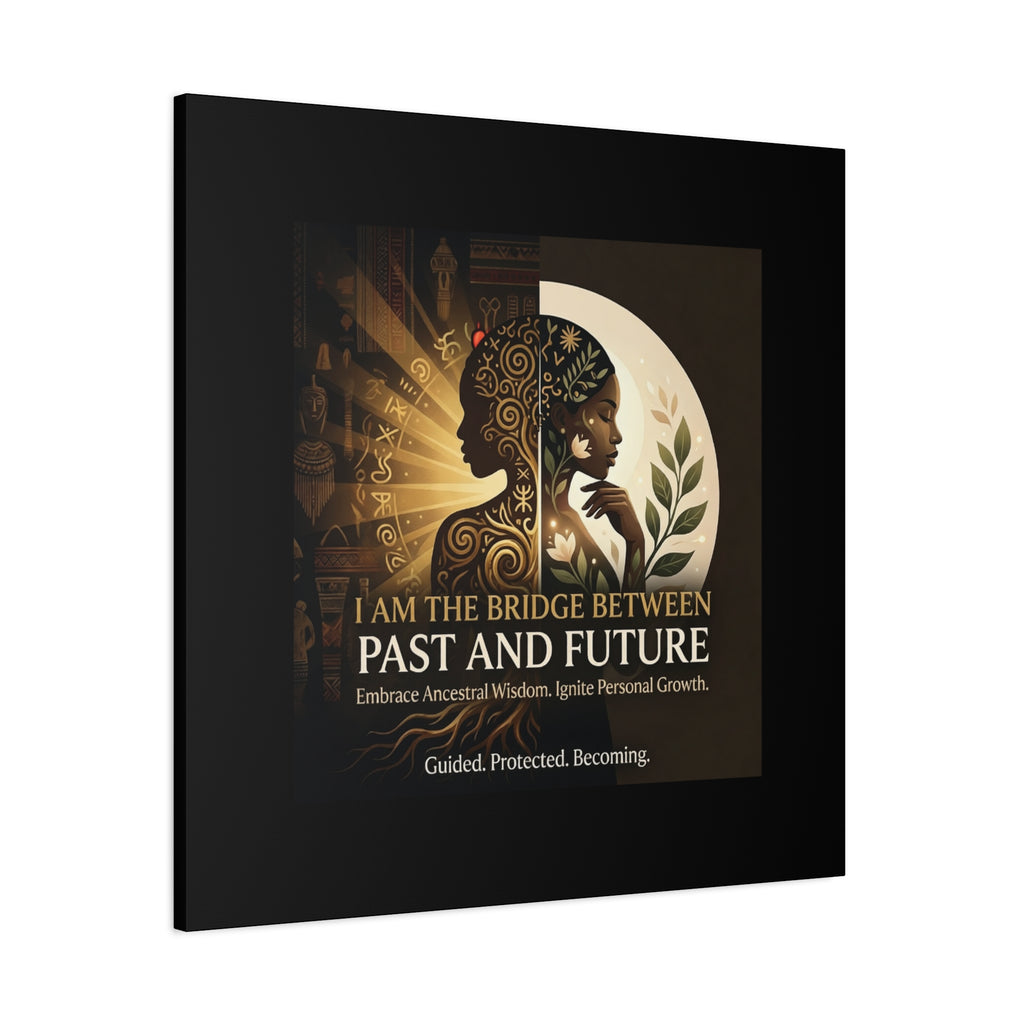Canvas wall art titled "I Am the Bridge Between Past and Future" by Printify, featuring a vibrant abstract design.