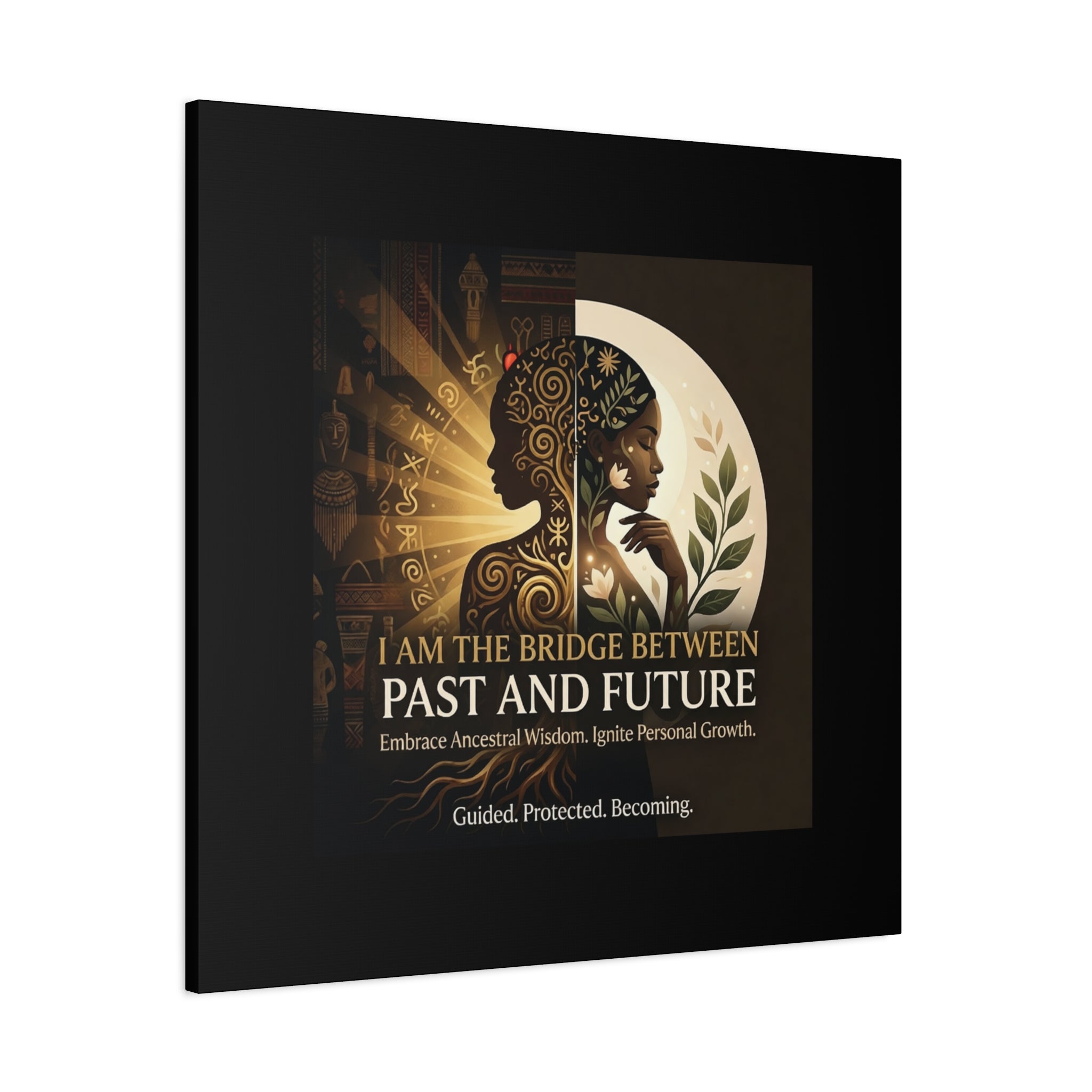 Canvas wall art titled "I Am the Bridge Between Past and Future" by Printify, featuring a vibrant abstract design.