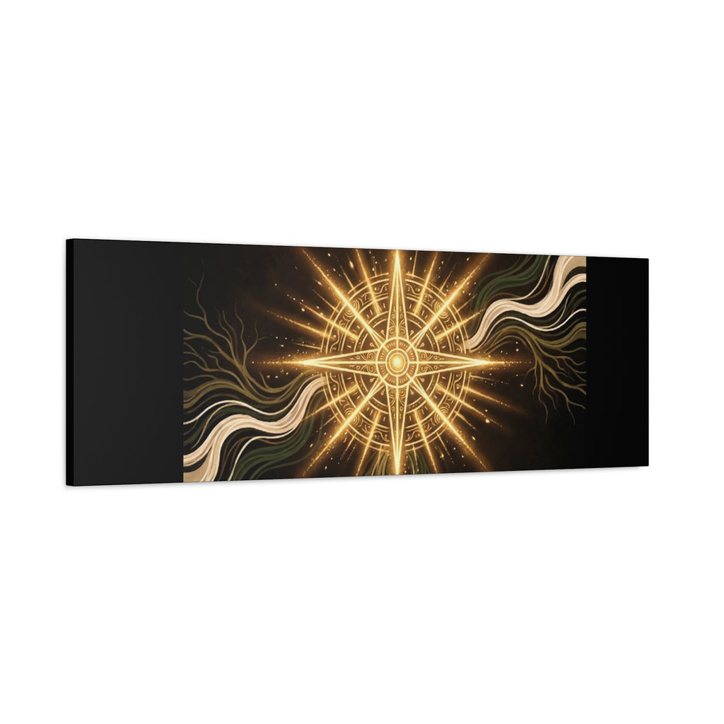 Matte canvas wall art titled "I Carry Ancient Light" featuring a golden compass design, ideal for home decor.