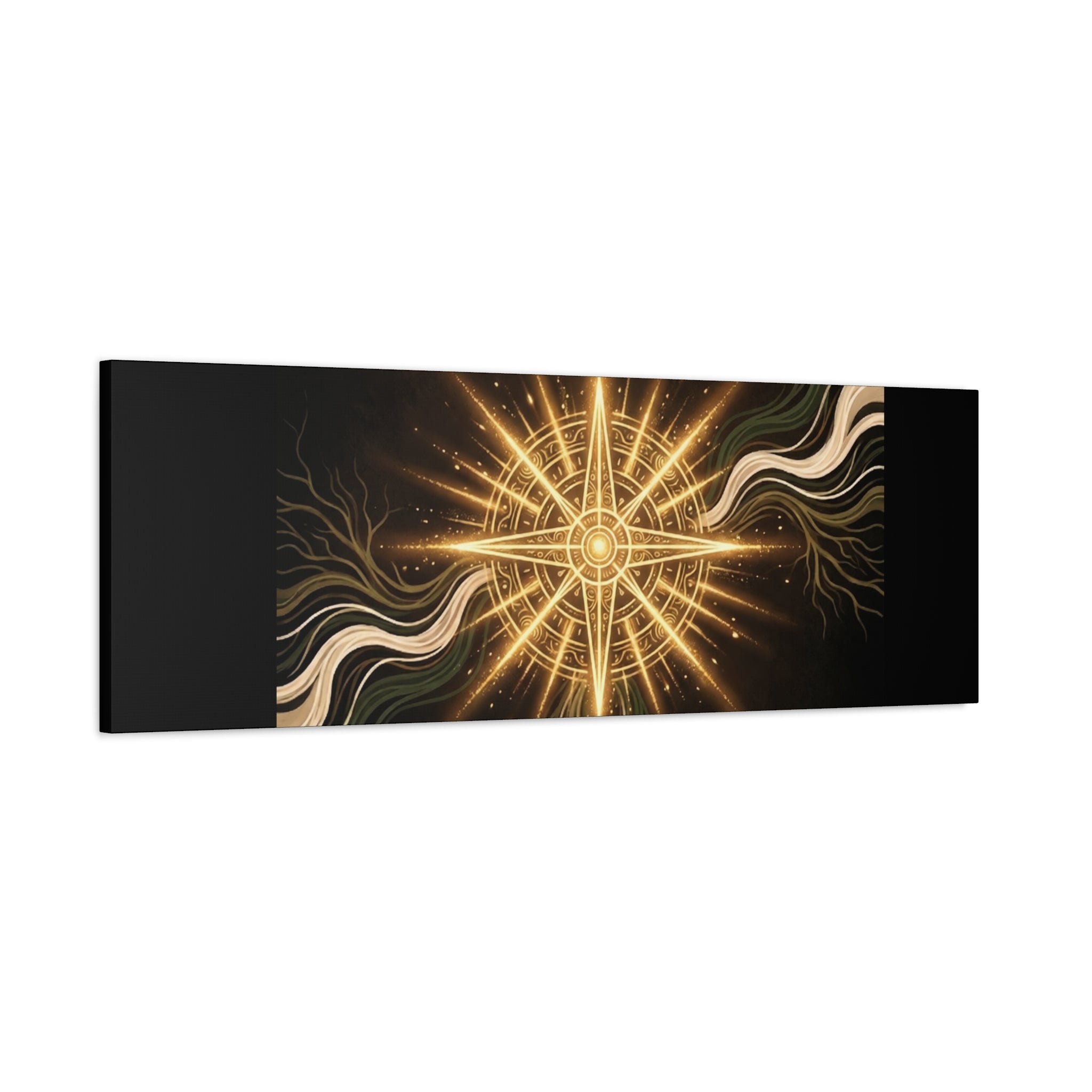 Matte canvas wall art titled "I Carry Ancient Light" featuring a golden compass design, ideal for home decor.