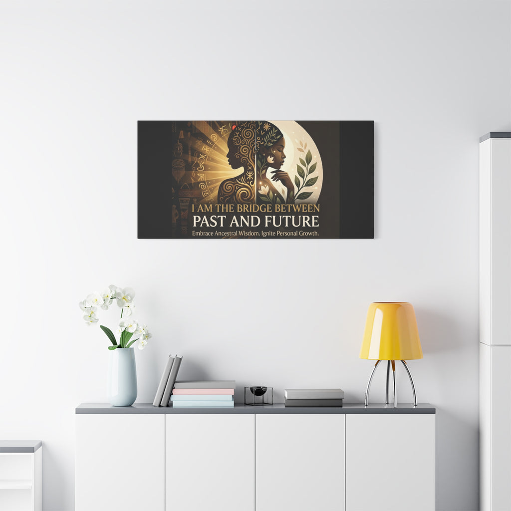 Canvas wall art titled "I Am the Bridge Between Past and Future" by Printify, featuring abstract design and vibrant colors.