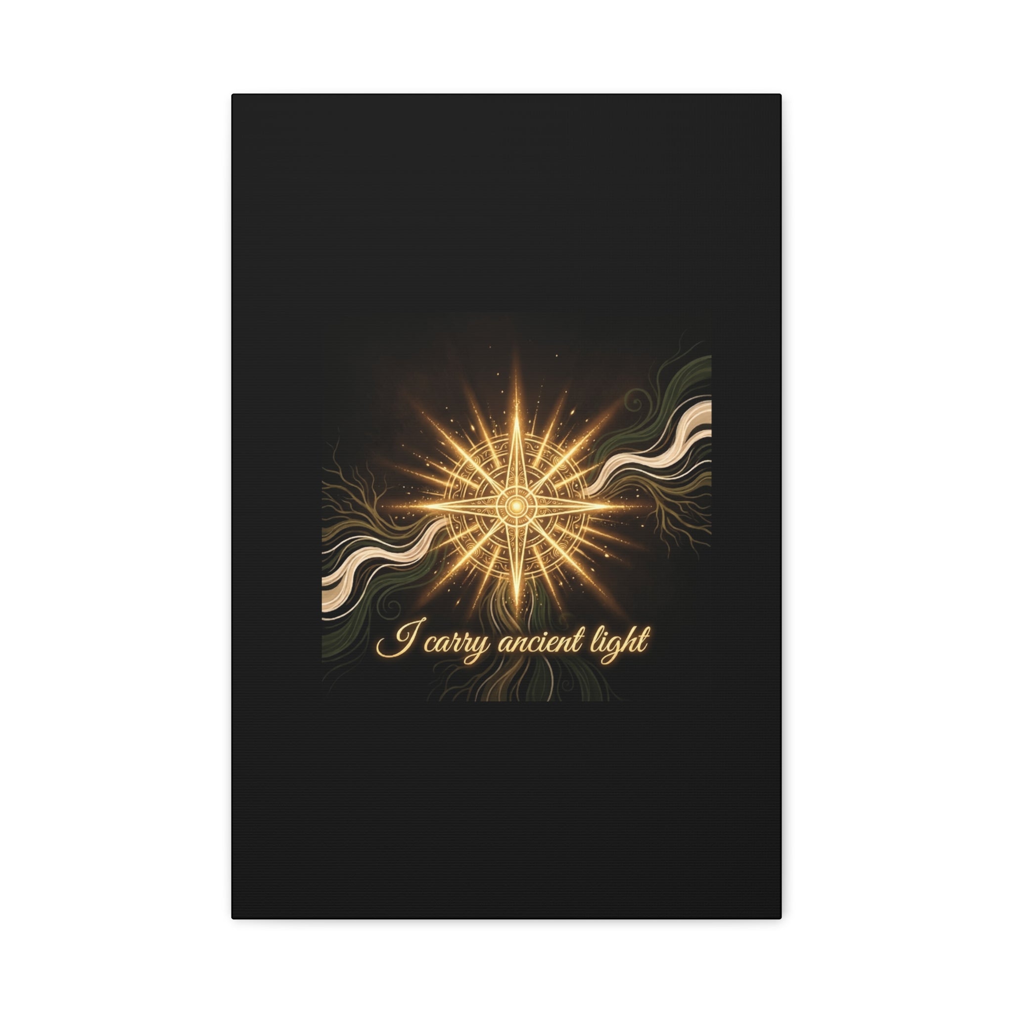 Matte canvas wall art titled "I Carry Ancient Light" featuring a golden compass design, suitable for home decor.