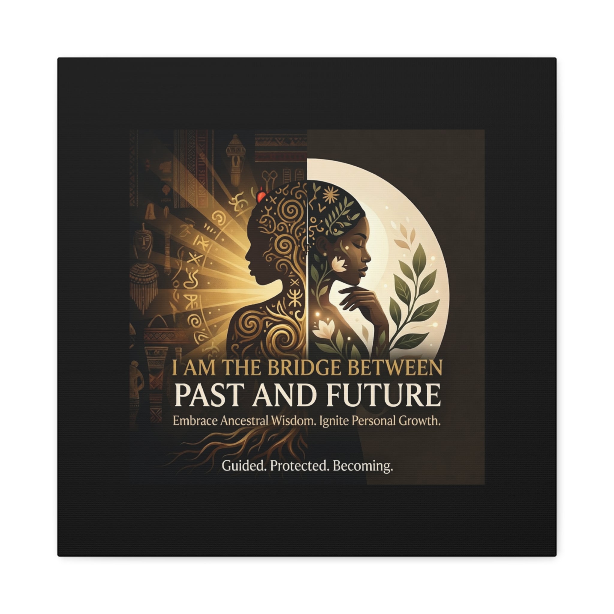 Canvas wall art titled "I Am the Bridge Between Past and Future" by Printify, featuring a vibrant abstract design.