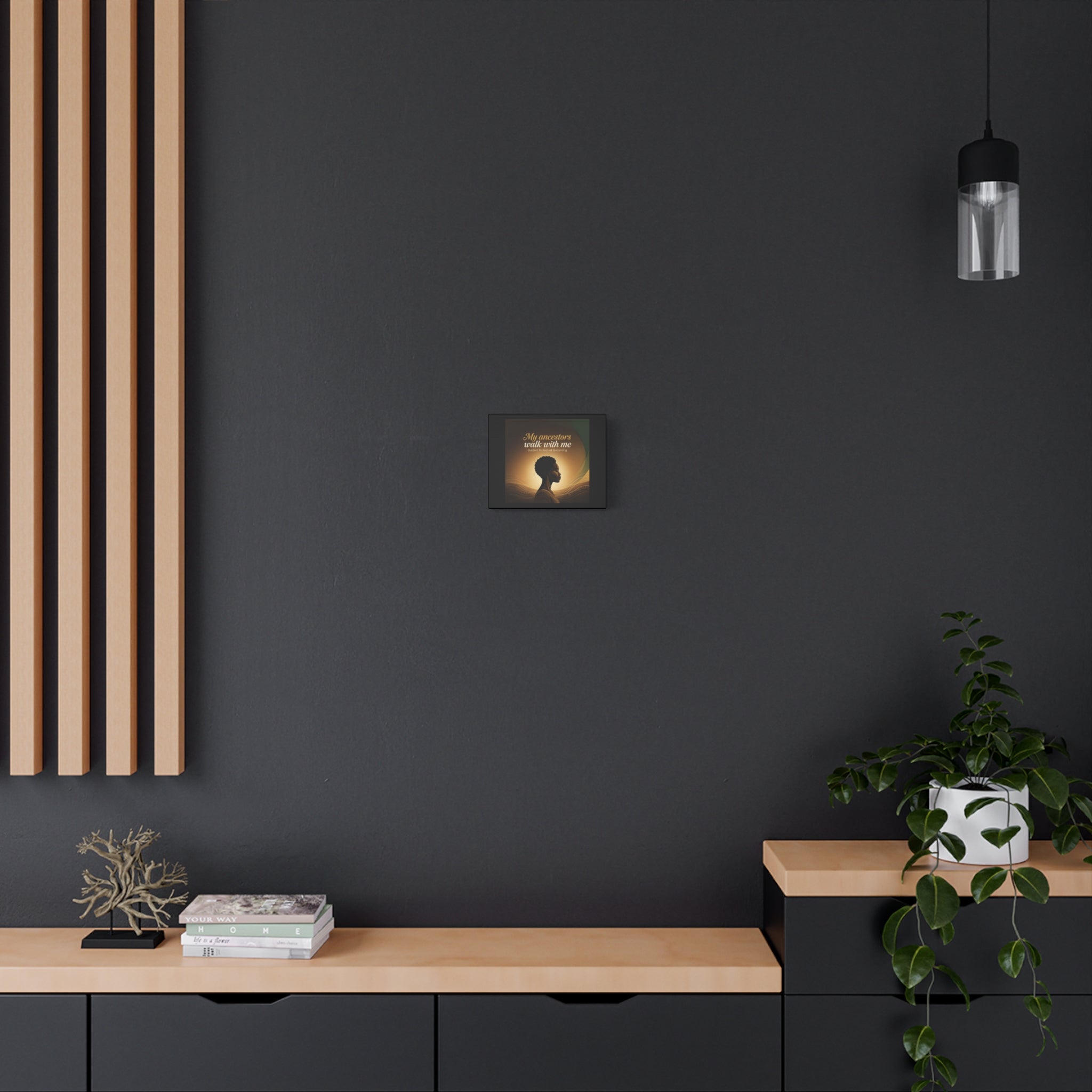 Matte canvas wall art featuring an inspirational Afrocentric portrait titled "My Ancestors Walk With Me" by Printify.