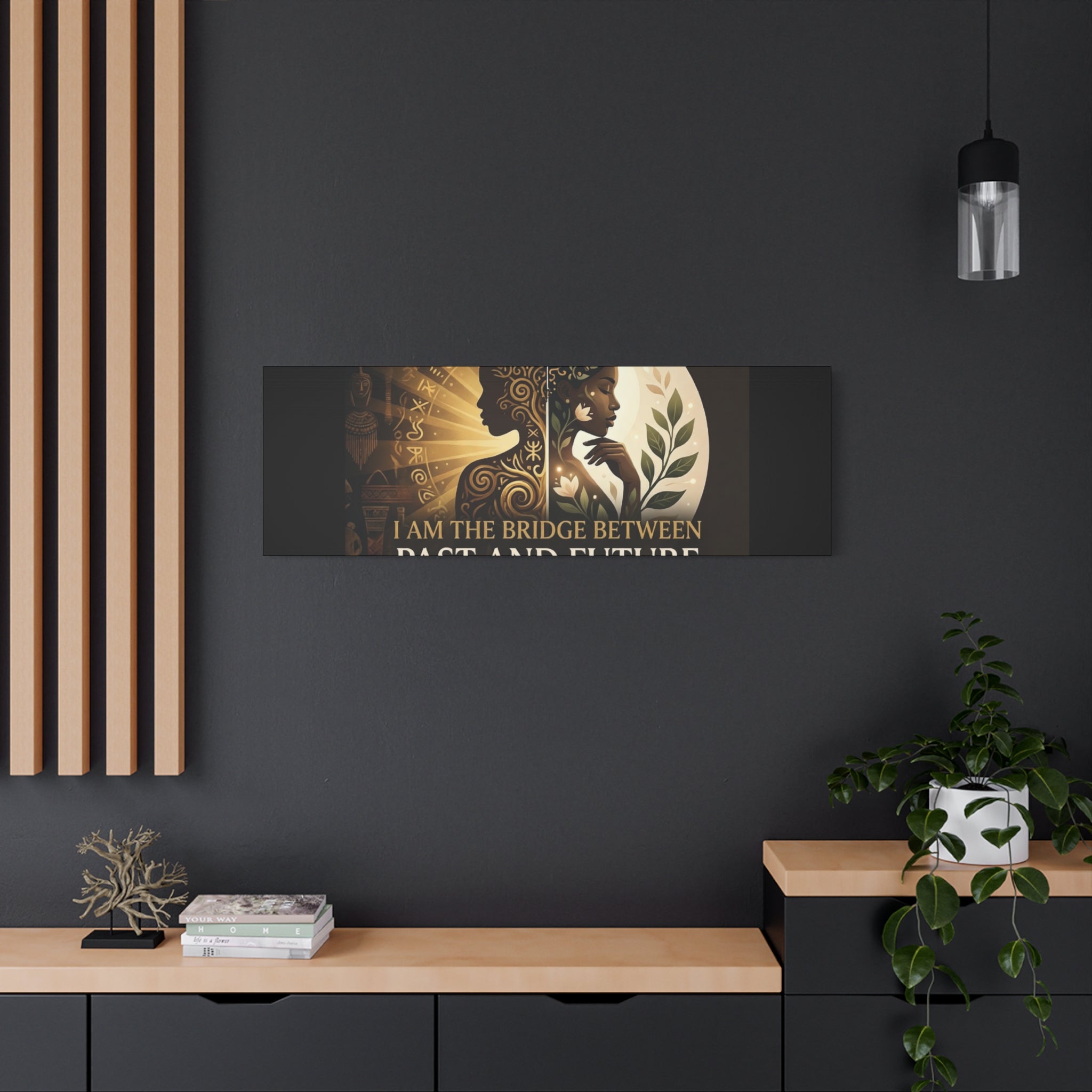 Canvas wall art titled "I Am the Bridge Between Past and Future" by Printify, featuring abstract design and vibrant colors.
