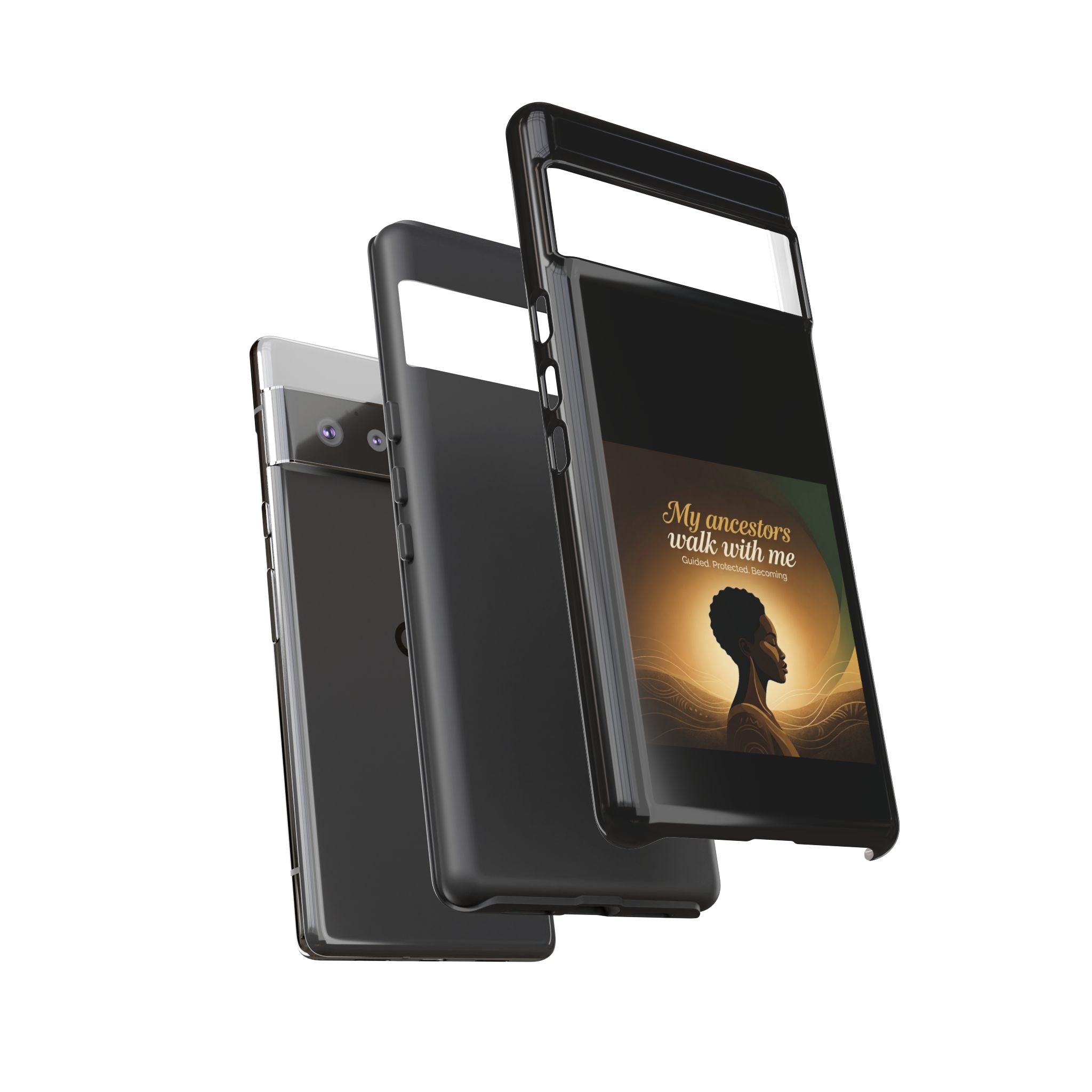 Black phone case with inspirational message and African heritage design for iPhone, protective cover by Printify.