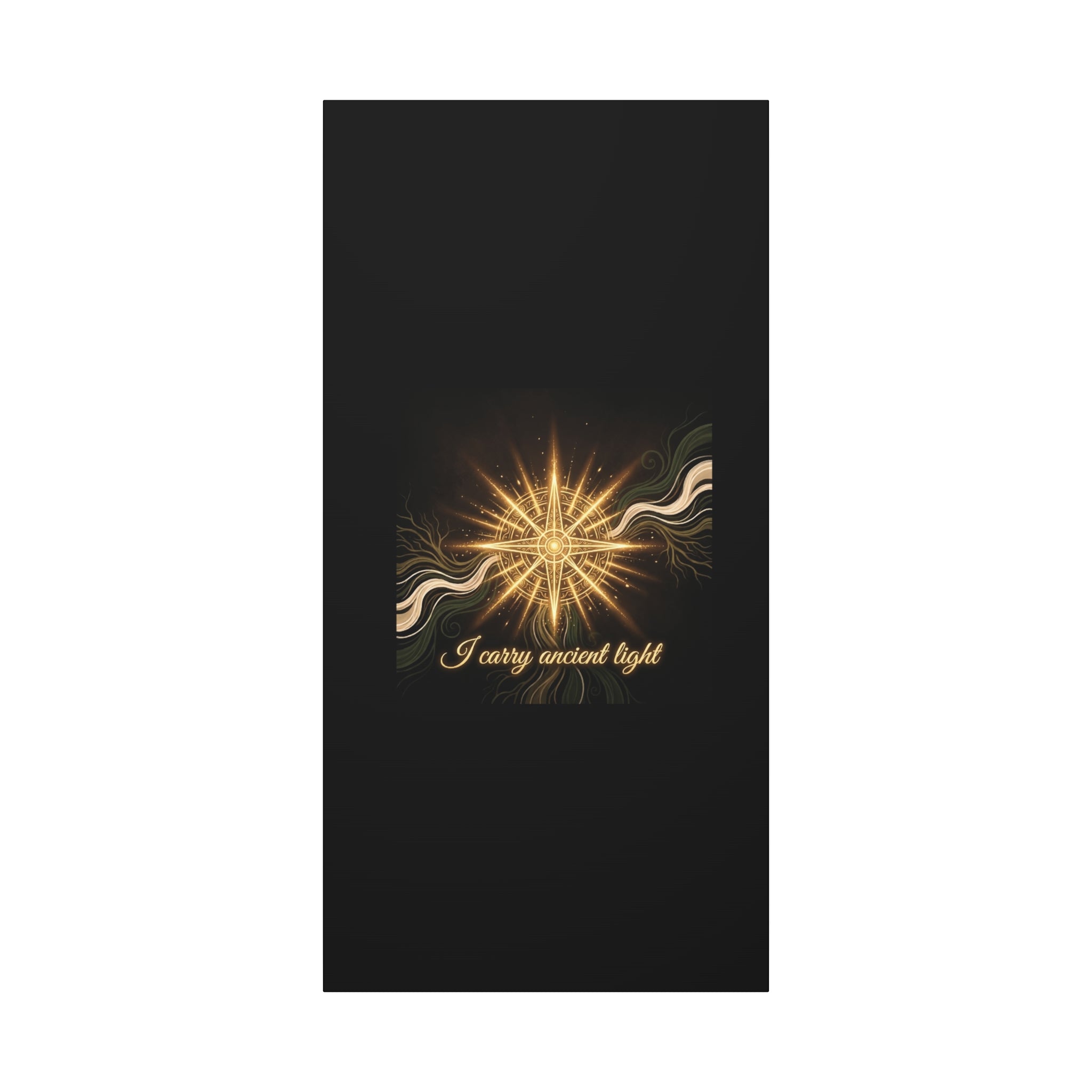 Matte canvas wall art titled "I Carry Ancient Light" featuring a golden compass design, by Printify.