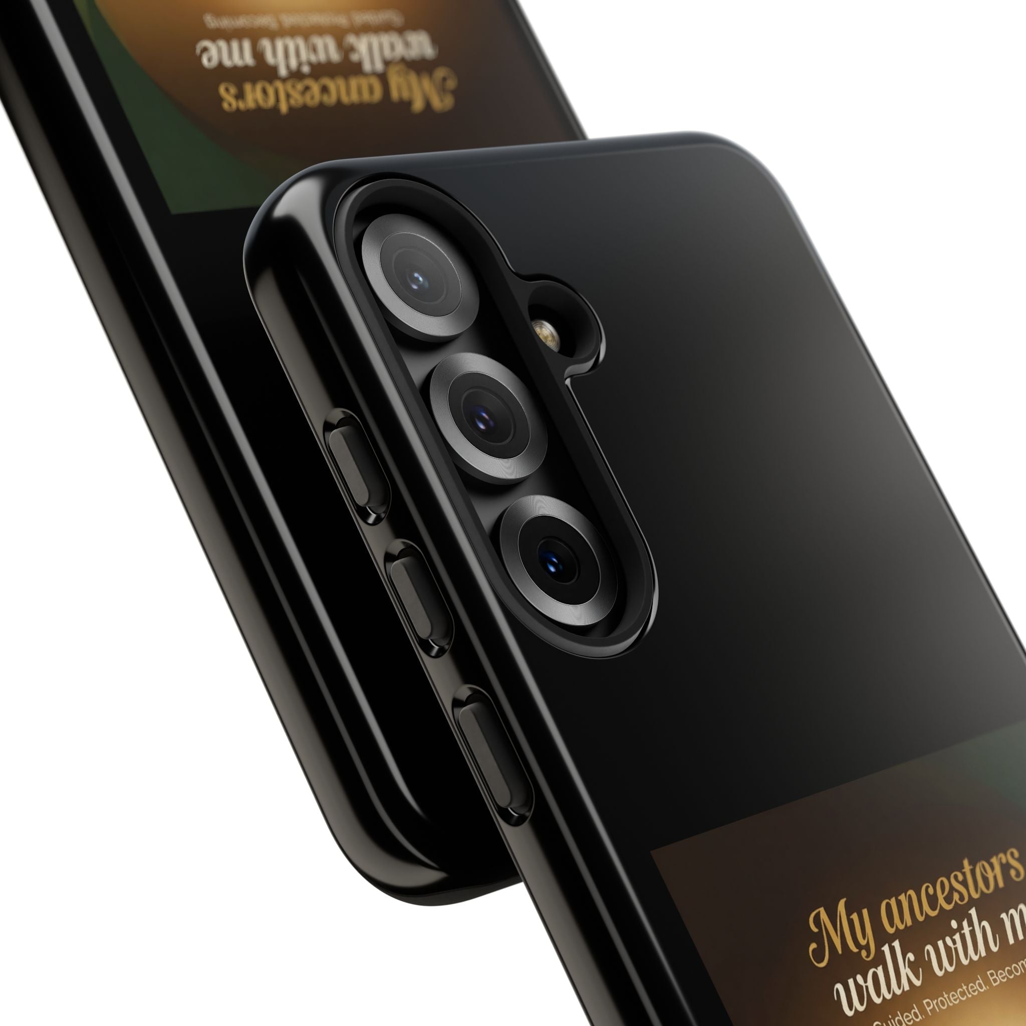 Black heritage phone case with inspirational quote design, protective cover for smartphones by Printify.