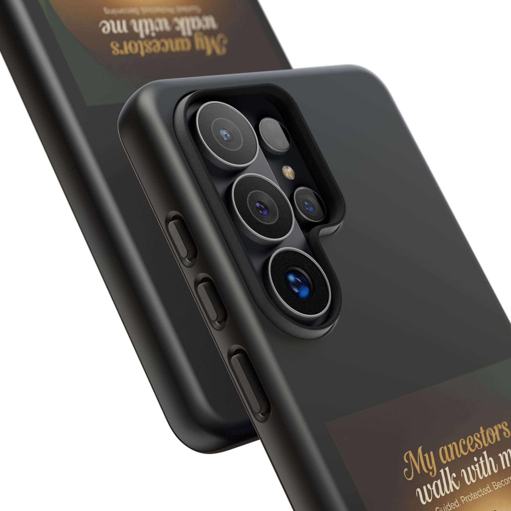 Black phone case with inspirational quote and heritage design, protective cover for smartphones by Printify.