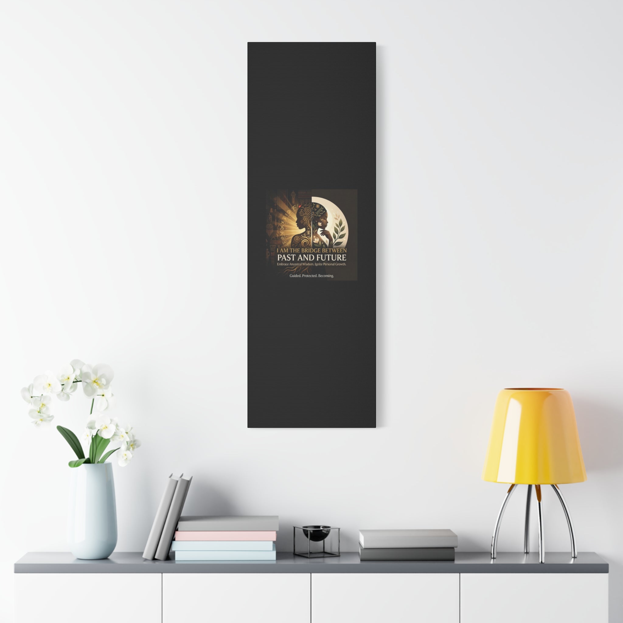 Canvas wall art titled "I Am the Bridge Between Past and Future" by Printify, featuring a vibrant and abstract design.