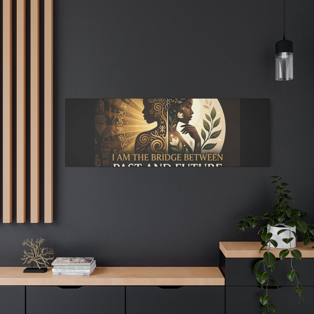 Canvas wall art titled "I Am the Bridge Between Past and Future" by Printify, featuring a vibrant, abstract design.