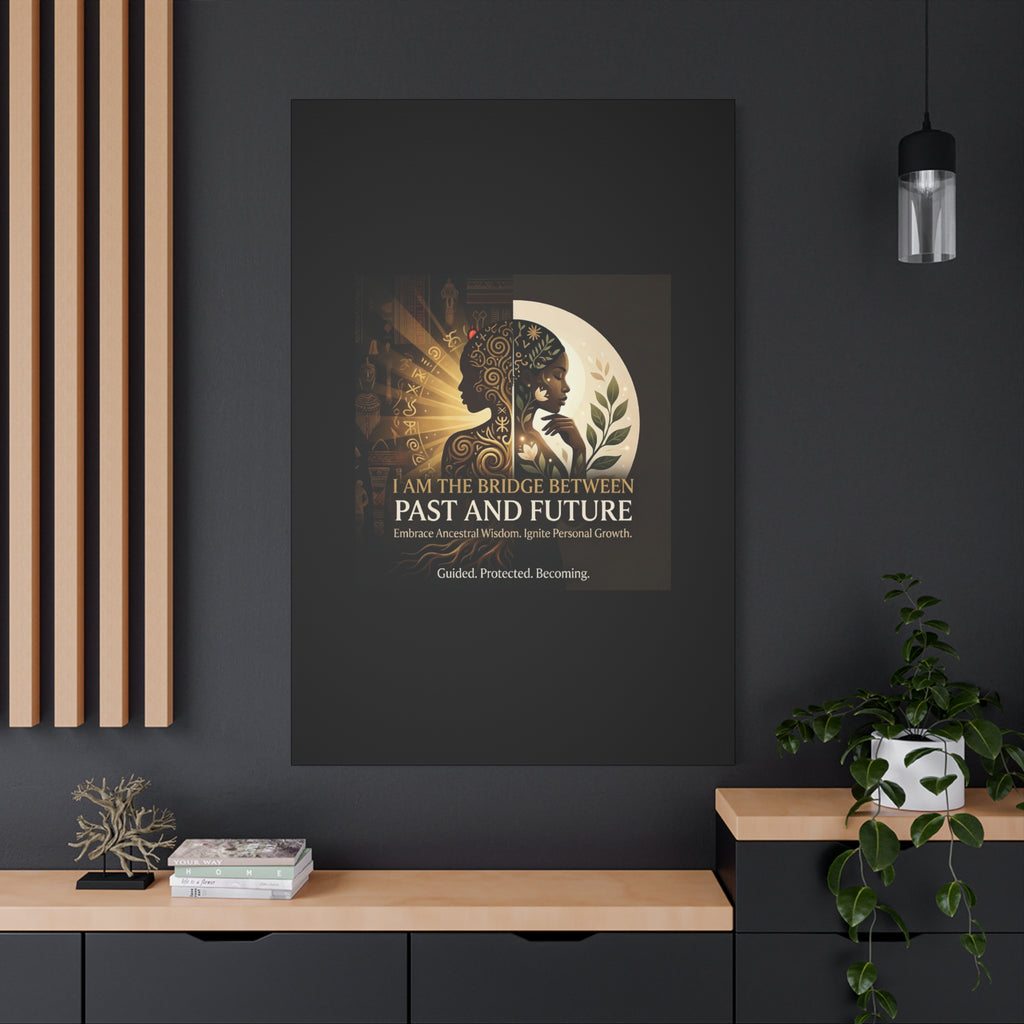Canvas wall art titled "I Am the Bridge Between Past and Future" by Printify, showcasing a vibrant abstract design.
