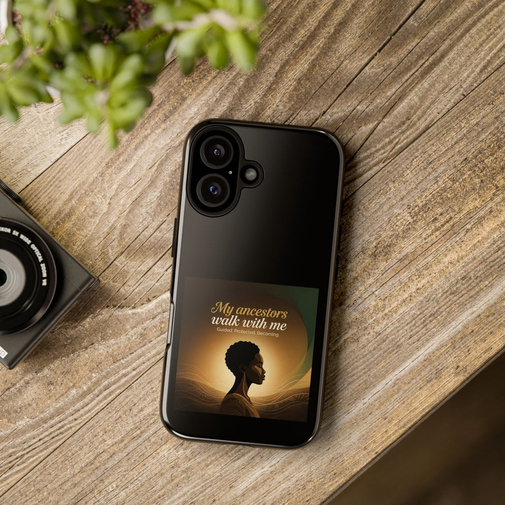 Black heritage phone case with inspirational design, protective cover for smartphones, branded by Printify.
