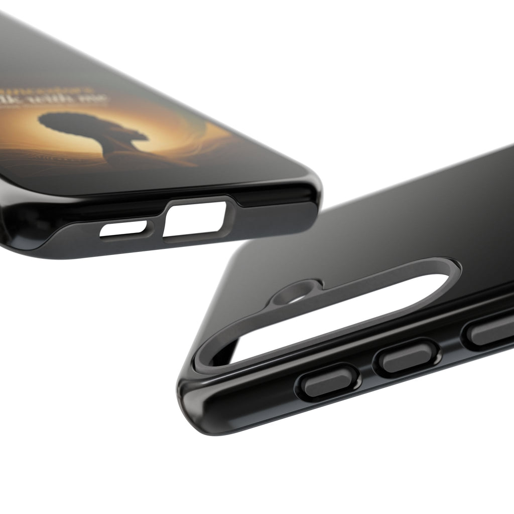 Black phone case with inspirational print celebrating Black heritage, designed to protect and personalize your smartphone.