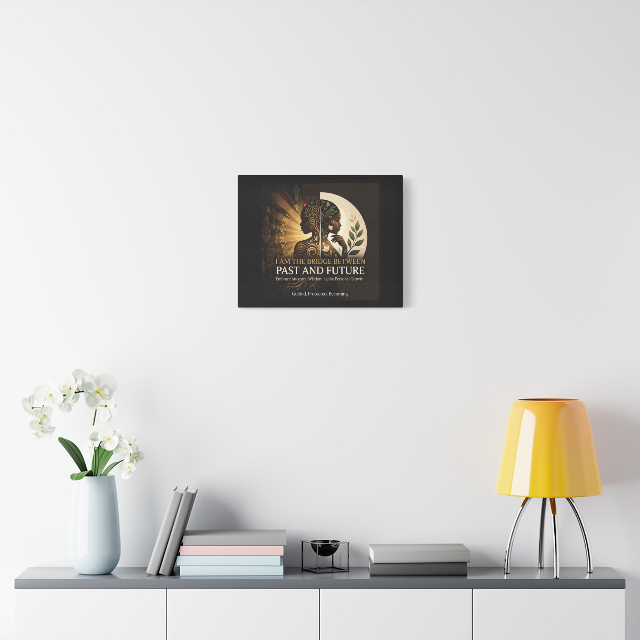 Canvas wall art titled "I Am the Bridge Between Past and Future" by Printify, featuring abstract design and vibrant colors.