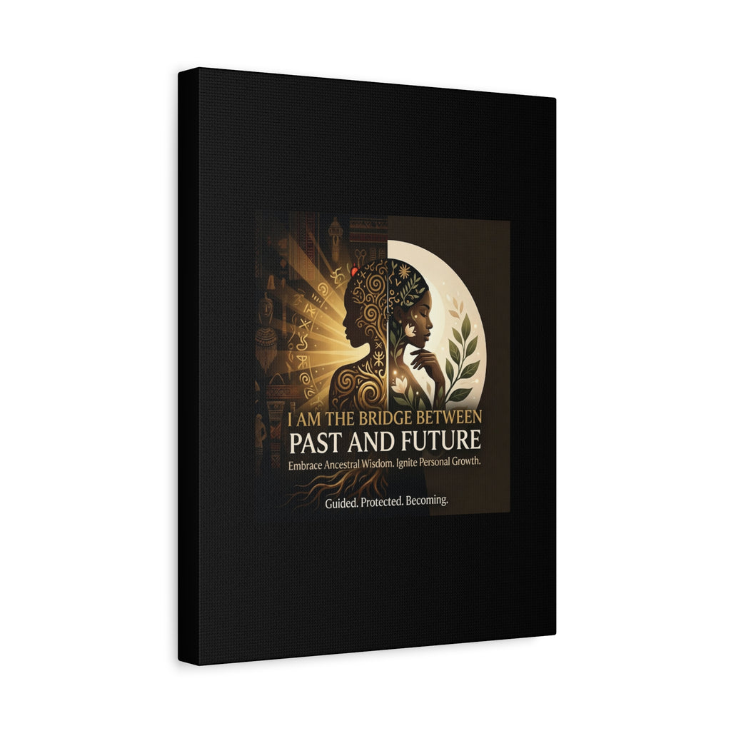 Canvas wall art titled "I Am the Bridge Between Past and Future" by Printify, featuring abstract designs and vibrant colors.