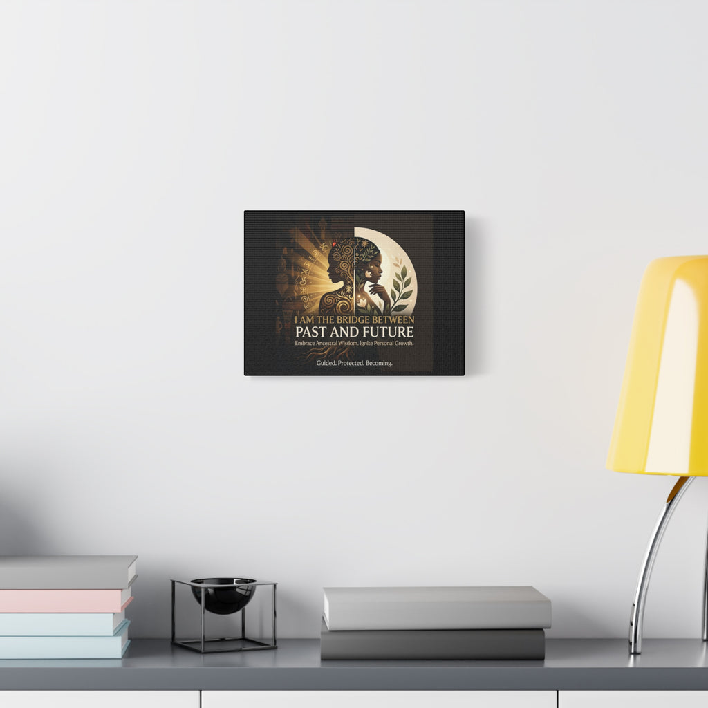 Canvas wall art titled "I Am the Bridge Between Past and Future" by Printify, featuring a vibrant and abstract design.