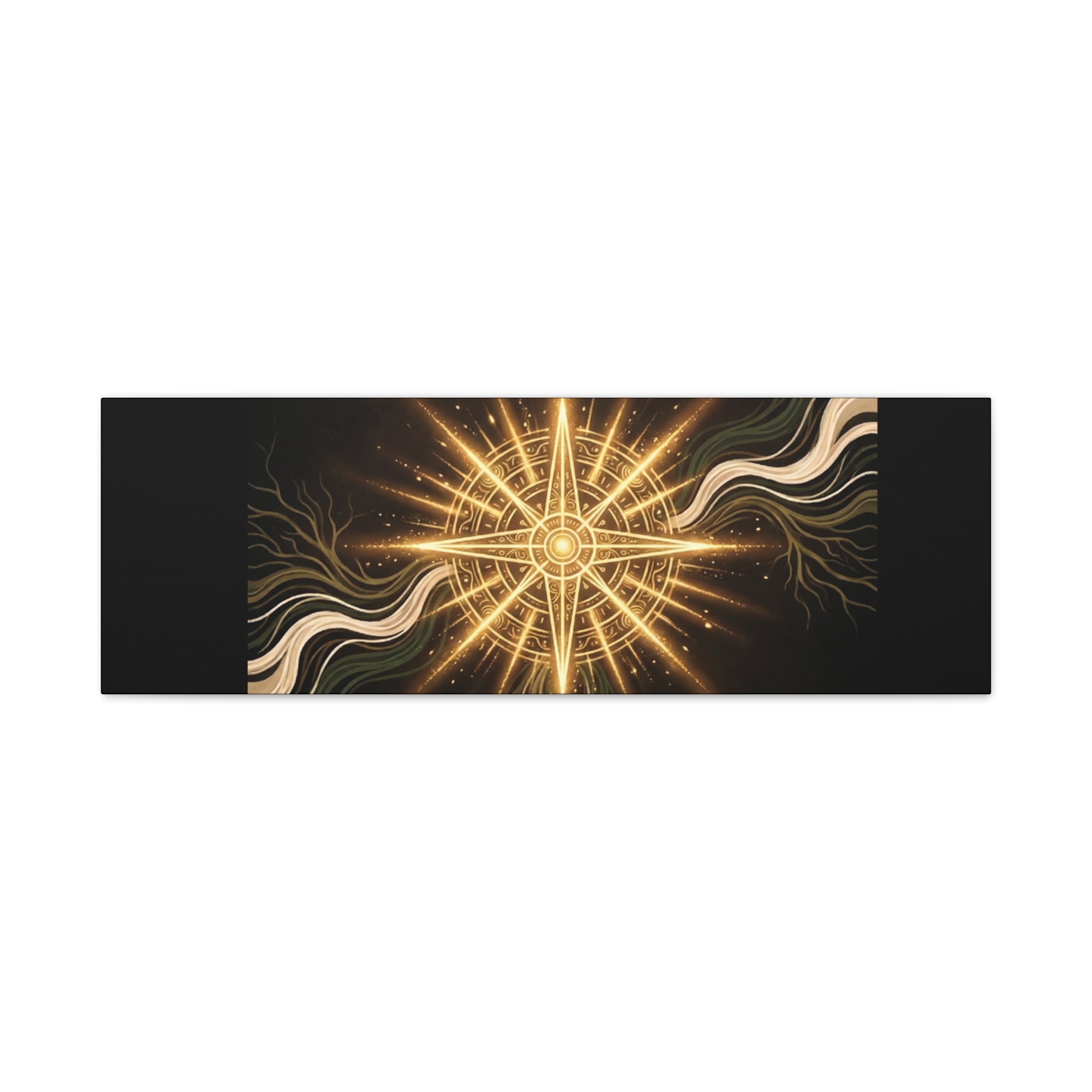 Matte canvas wall art titled "I Carry Ancient Light" featuring a golden compass design, by Printify for home decor.