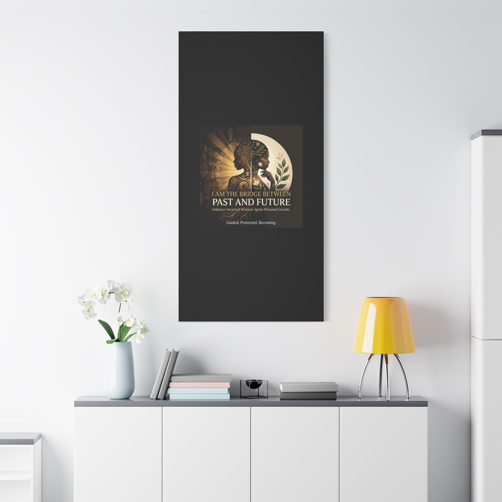 Canvas wall art titled "I Am the Bridge Between Past and Future" by Printify, featuring abstract design and vibrant colors.