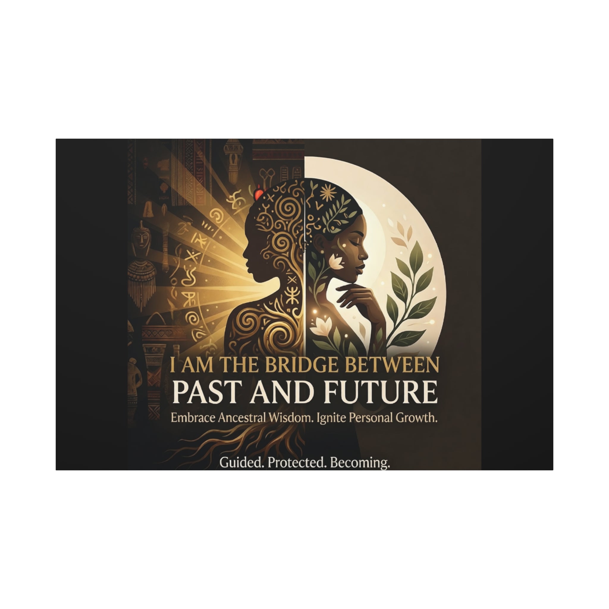 Canvas wall art titled "I Am the Bridge Between Past and Future" by Printify, featuring vibrant colors and abstract design.