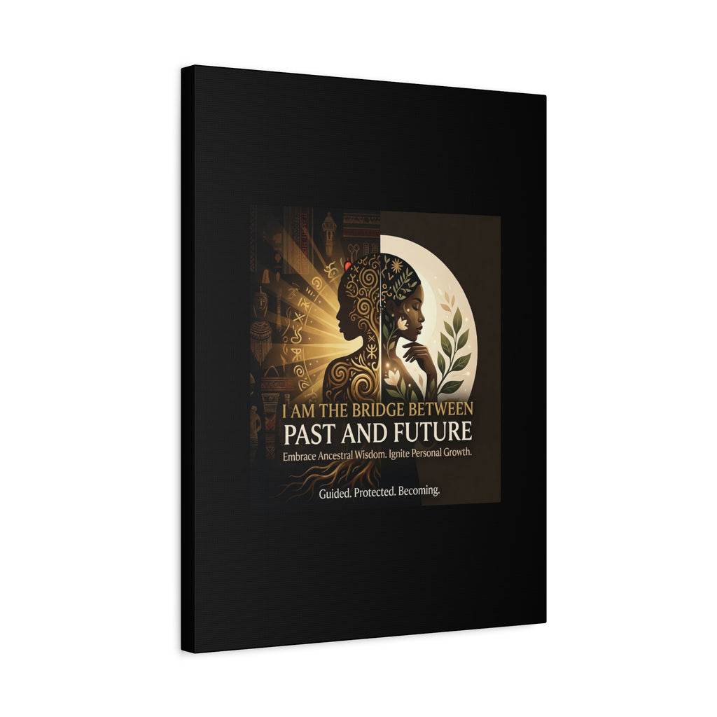 Canvas wall art titled "I Am the Bridge Between Past and Future" by Printify, featuring a vibrant abstract design.