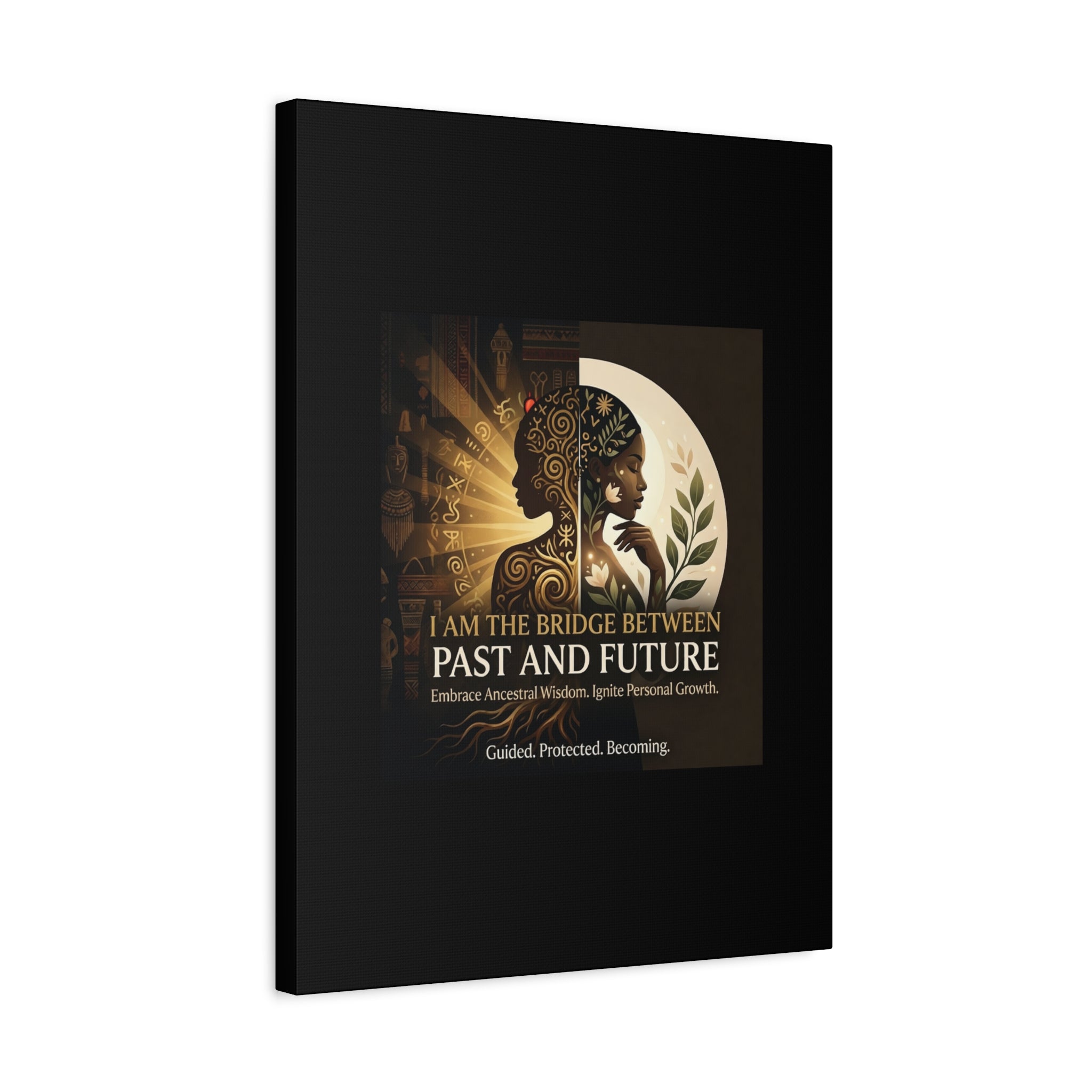 Canvas wall art titled "I Am the Bridge Between Past and Future" by Printify, featuring a vibrant abstract design.